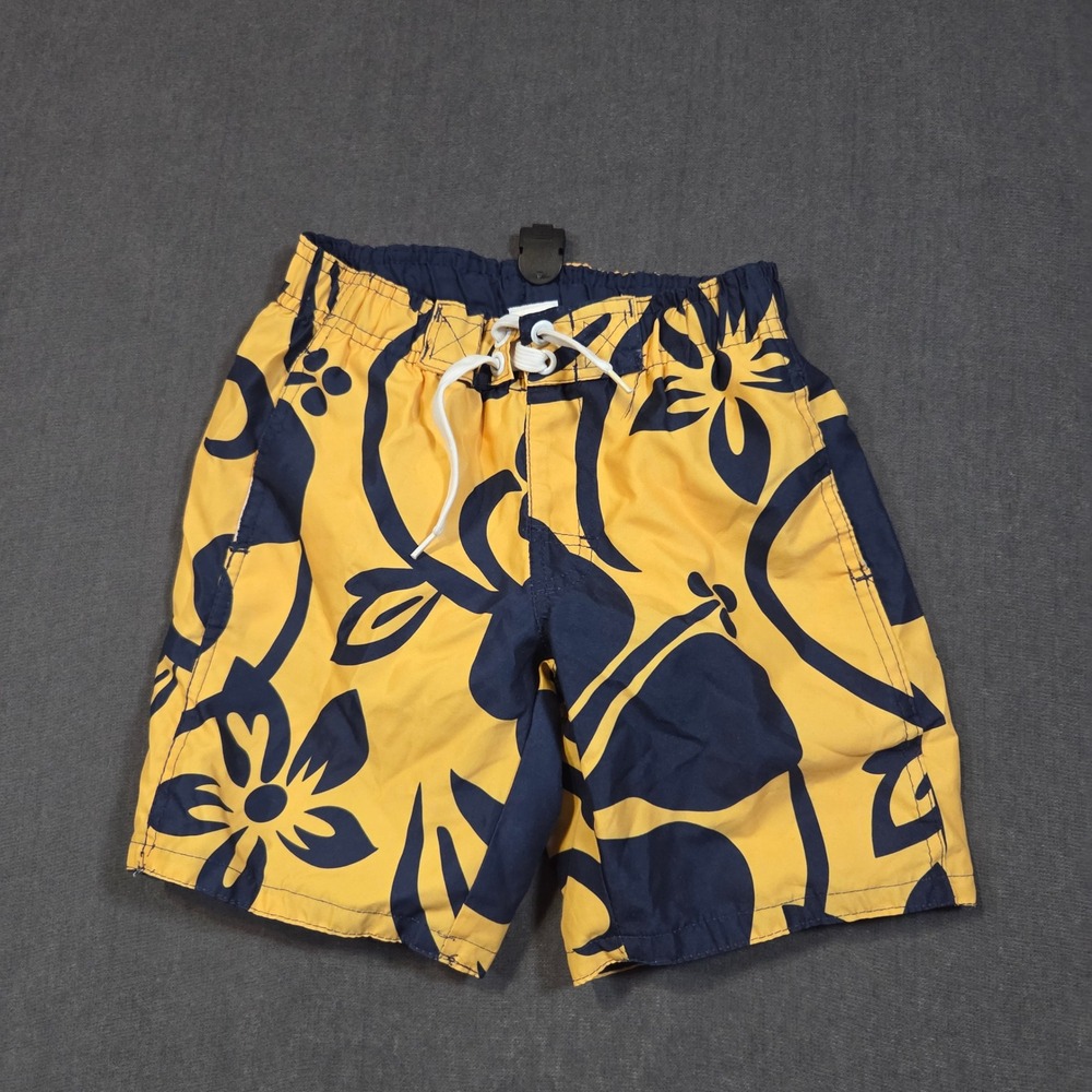 Mossimo Swim Trunks Boys XS 4/5 Yellow Navy Blue Tropical Hibiscus Floral Mesh
